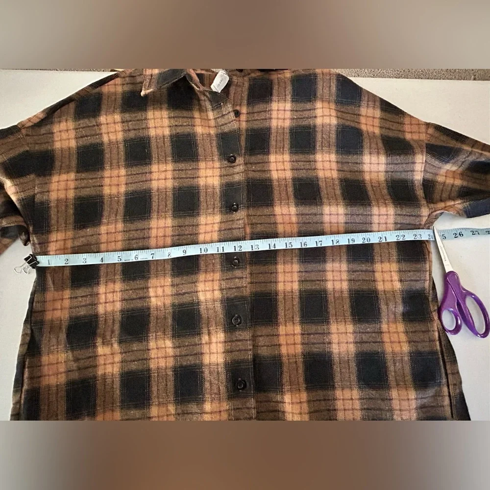 NWT BLOOMING JELLY Black & Caramel Plaid Boyfriend Shirt. Women’s Small Juniors - Picture 9 of 10